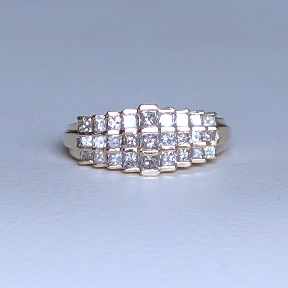 Vintage Designer Signed Solid 14K Yellow Gold 0.98CT Diamond Cluster RING 14kt